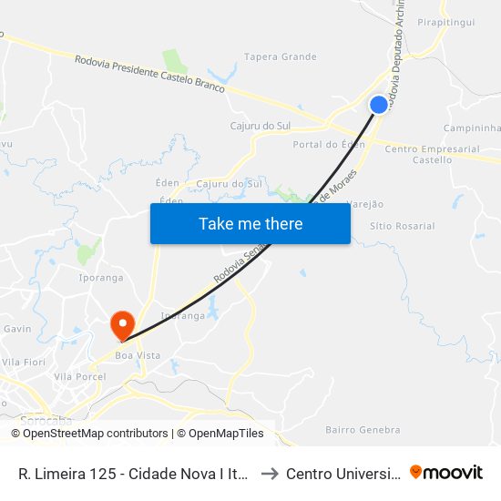R. Limeira 125 - Cidade Nova I Itu - SP 13308-161 Brasil to Centro Universitário Facens map