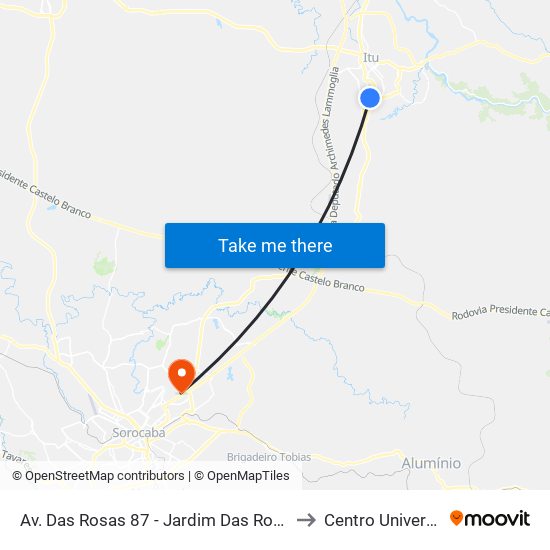 Av. Das Rosas 87 - Jardim Das Rosas Itu - SP 13309-522 Brasil to Centro Universitário Facens map