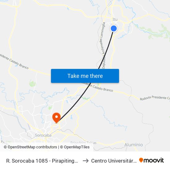 R. Sorocaba 1085 - Pirapitingui Itu - SP Brasil to Centro Universitário Facens map