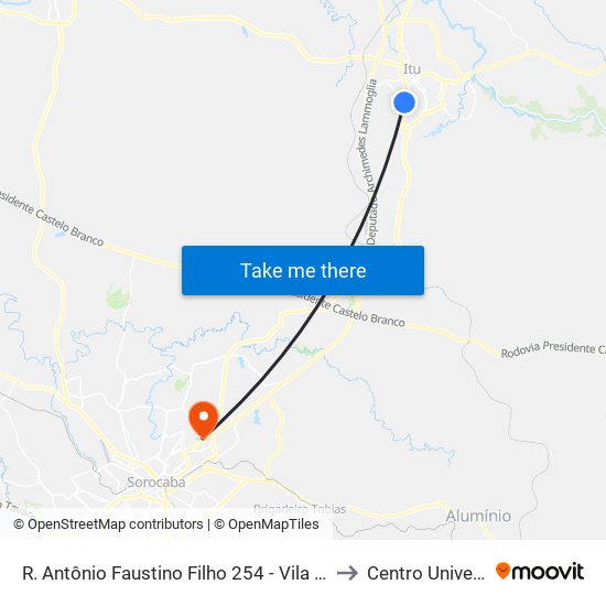 R. Antônio Faustino Filho 254 - Vila Sao Jose Itu - SP 13310-350 Brasil to Centro Universitário Facens map