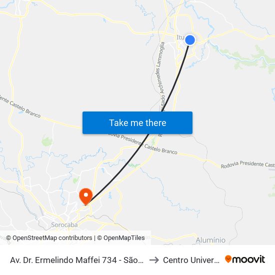 Av. Dr. Ermelindo Maffei 734 - São Luiz Itu - SP 13304-305 Brasil to Centro Universitário Facens map