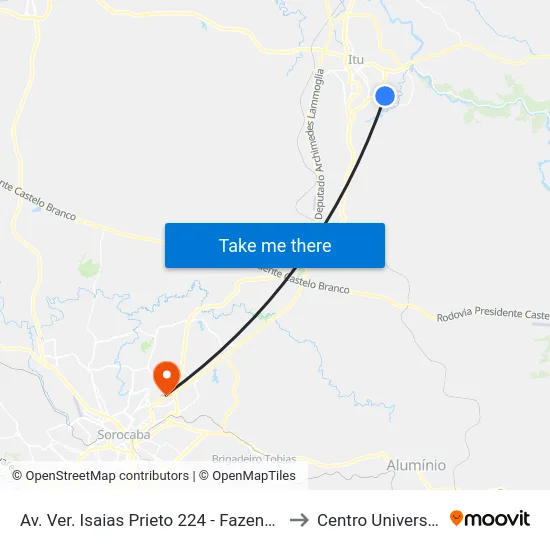 Av. Ver. Isaias Prieto 224 - Fazenda Da Mata Itu - SP Brasil to Centro Universitário Facens map