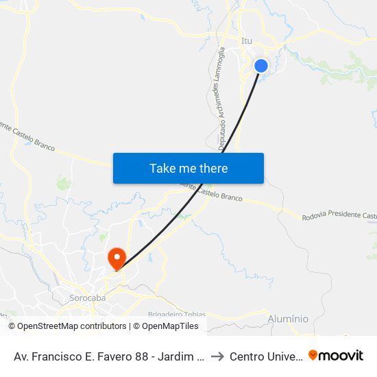 Av. Francisco E. Favero 88 - Jardim Do Estadio Itu - SP 13309-270 Brasil to Centro Universitário Facens map
