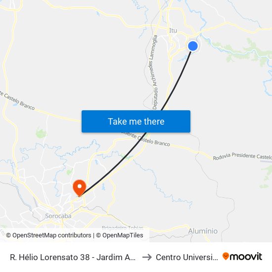 R. Hélio Lorensato 38 - Jardim Aeroporto I Itu - SP Brasil to Centro Universitário Facens map