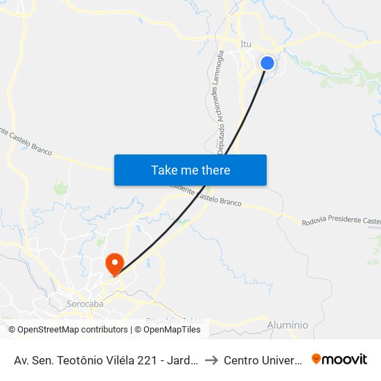 Av. Sen. Teotônio Viléla 221 - Jardim Aeroporto I Itu - SP Brasil to Centro Universitário Facens map