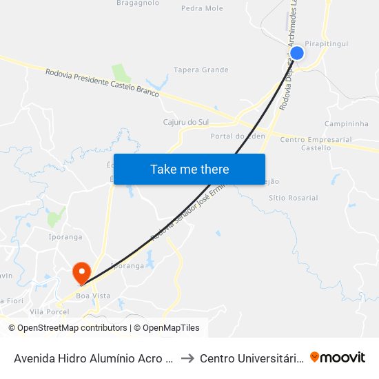 Avenida Hidro Alumínio Acro Itu - SP Brasil to Centro Universitário Facens map