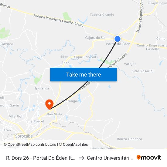 R. Dois 26 - Portal Do Éden Itu - SP Brasil to Centro Universitário Facens map
