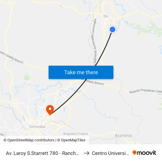 Av. Laroy S.Starrett 780 - Rancho Grande Itu - SP Brasil to Centro Universitário Facens map