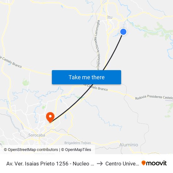 Av. Ver. Isaias Prieto 1256 - Nucleo Hab. Sao Judas Tadeu Itu - SP Brasil to Centro Universitário Facens map