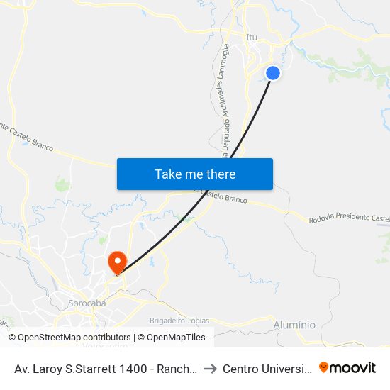 Av. Laroy S.Starrett 1400 - Rancho Grande Itu - SP Brasil to Centro Universitário Facens map