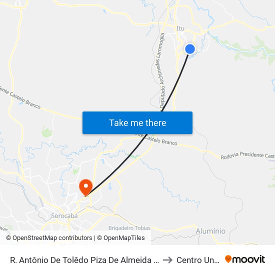 R. Antônio De Tolêdo Piza De Almeida 31 - Vila Prudente De Moraes Itu - SP 13306-160 Brasil to Centro Universitário Facens map