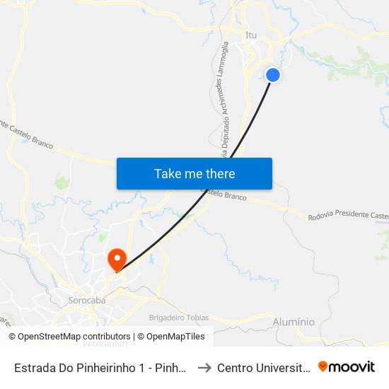 Estrada Do Pinheirinho 1 - Pinheirinho Itu - SP Brasil to Centro Universitário Facens map