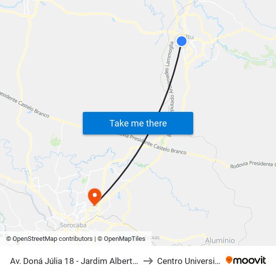 Av. Doná Júlia 18 - Jardim Alberto Gomes Itu - SP Brasil to Centro Universitário Facens map