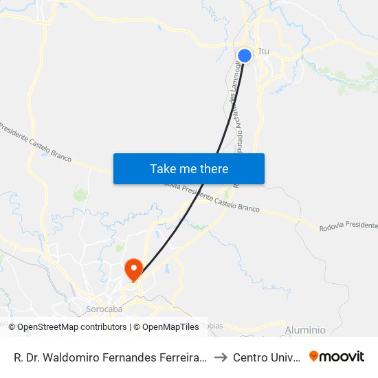 R. Dr. Waldomiro Fernandes Ferreira 209 - Parque Res. Mayard Itu - SP Brasil to Centro Universitário Facens map