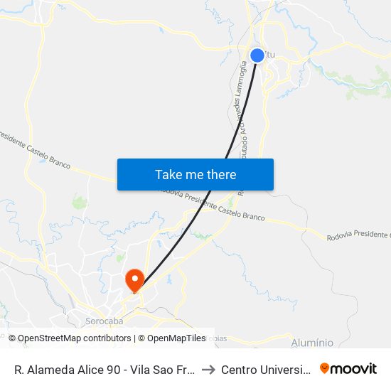 R. Alameda Alice 90 - Vila Sao Francisco Itu - SP Brasil to Centro Universitário Facens map