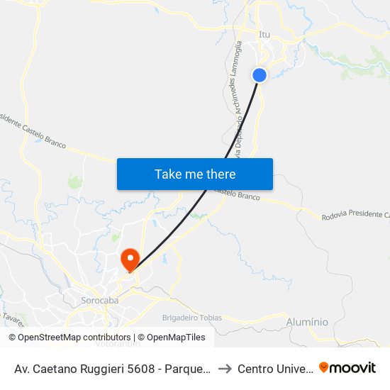 Av. Caetano Ruggieri 5608 - Parque Das Rosas Itu - SP 13309-710 Brasil to Centro Universitário Facens map