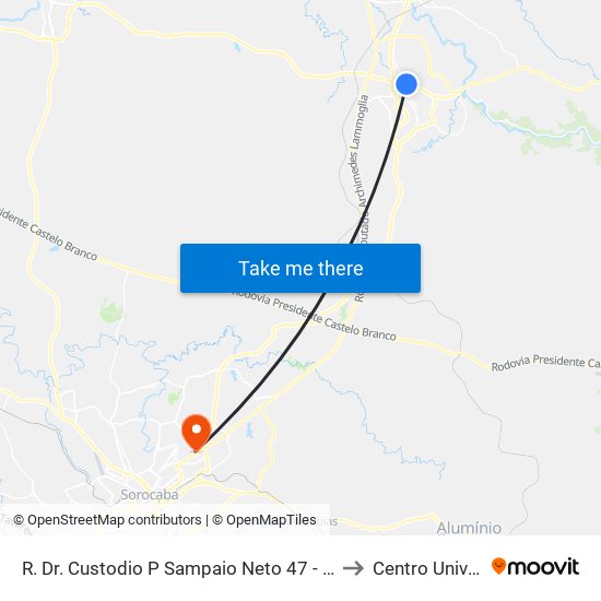 R. Dr. Custodio P Sampaio Neto 47 - Jardim Novo Itu Itu - SP 13300-090 Brasil to Centro Universitário Facens map