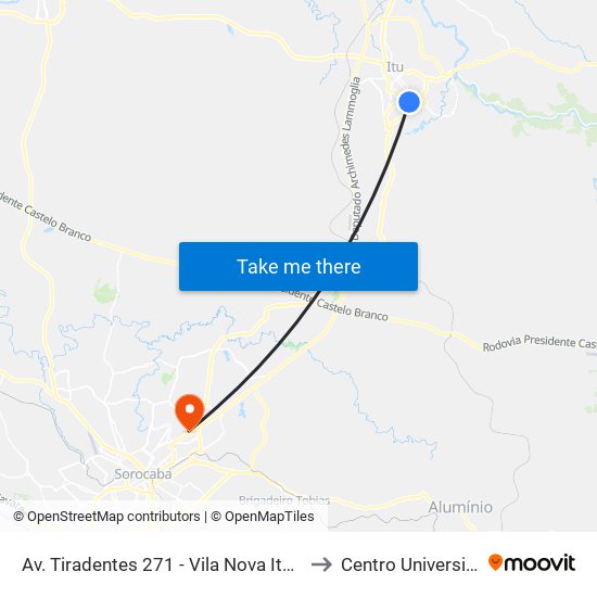 Av. Tiradentes 271 - Vila Nova Itu - SP 13309-640 Brasil to Centro Universitário Facens map