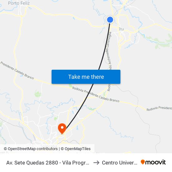 Av. Sete Quedas 2880 - Vila Progresso Itu - SP 13313-006 Brasil to Centro Universitário Facens map