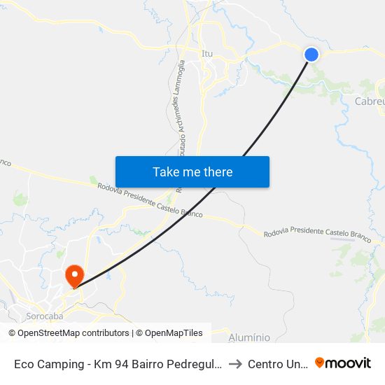 Eco Camping - Km 94 Bairro Pedregulho Rod. Dom Gabriel Paulino Bueno Couto Itu - SP Brasil to Centro Universitário Facens map