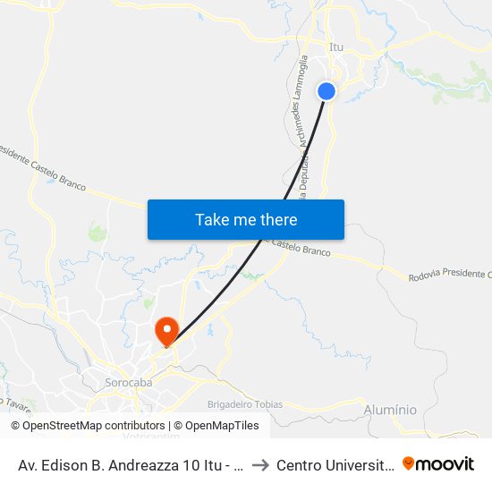 Av. Edison B. Andreazza 10 Itu - SP 13309-710 Brasil to Centro Universitário Facens map