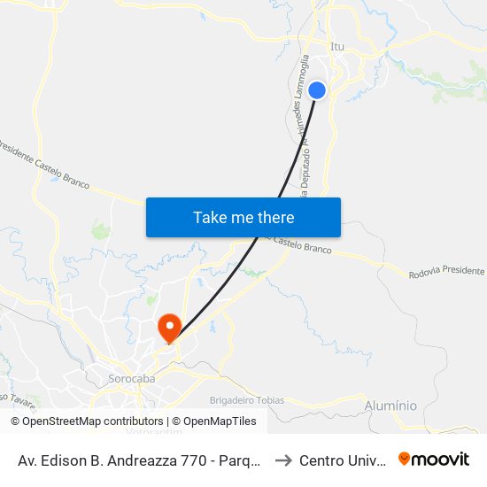 Av. Edison B. Andreazza 770 - Parque São Camilo Itu - SP 13309-800 Brasil to Centro Universitário Facens map