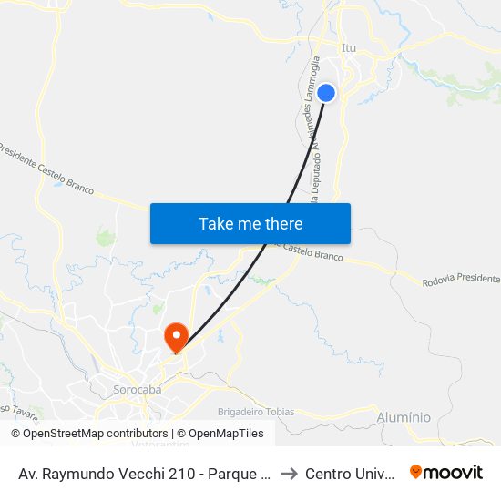 Av. Raymundo Vecchi 210 - Parque São Camilo Itu - SP 13309-837 Brasil to Centro Universitário Facens map