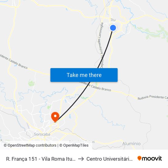 R. França 151 - Vila Roma Itu - SP Brasil to Centro Universitário Facens map