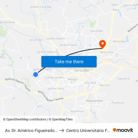 Av. Dr. Américo Figueiredo, 4129 to Centro Universitário Facens map