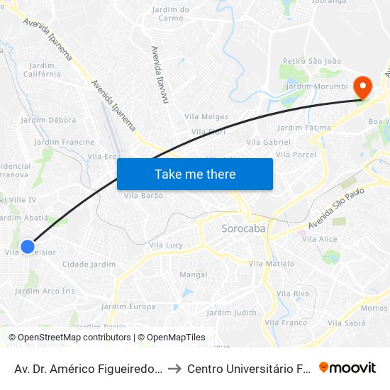 Av. Dr. Américo Figueiredo, 2796 to Centro Universitário Facens map