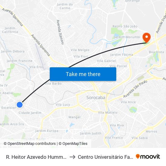 R. Heitor Azevedo Hummel, 63 to Centro Universitário Facens map