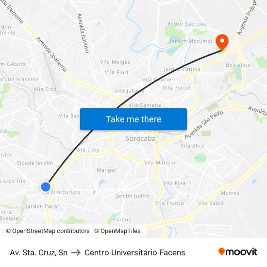 Av. Sta. Cruz, Sn to Centro Universitário Facens map