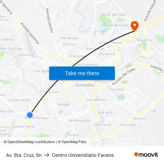 Av. Sta. Cruz, Sn to Centro Universitário Facens map