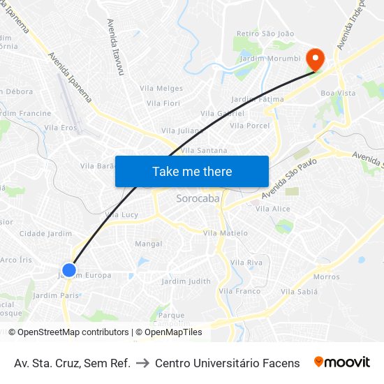 Av. Sta. Cruz, Sem Ref. to Centro Universitário Facens map
