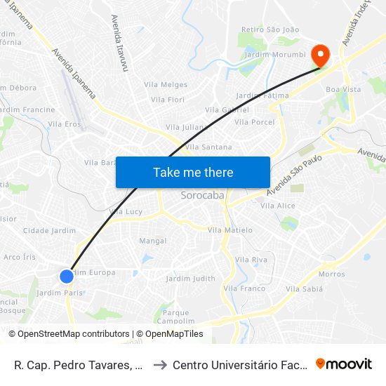 R. Cap. Pedro Tavares, 167 to Centro Universitário Facens map