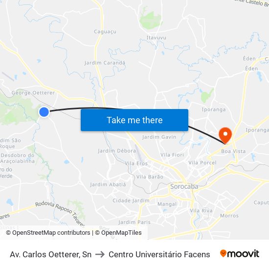 Av. Carlos Oetterer, Sn to Centro Universitário Facens map