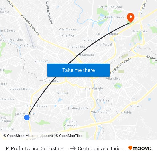 R. Profa. Izaura Da Costa E Silva, 34 to Centro Universitário Facens map