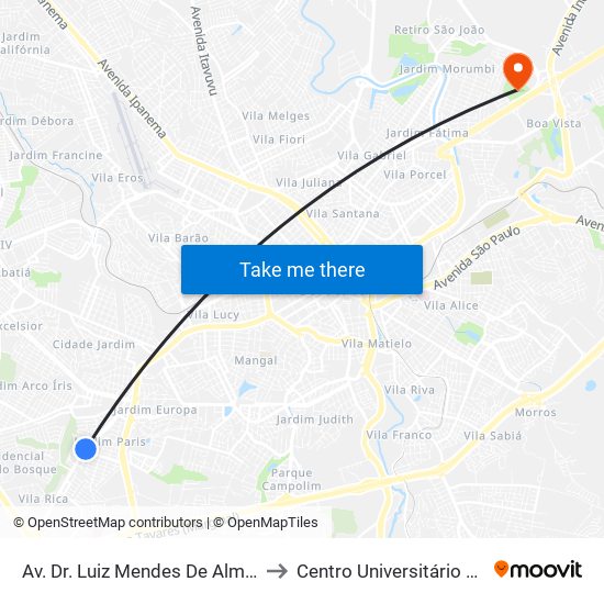 Av. Dr. Luiz Mendes De Almeida, Sn to Centro Universitário Facens map