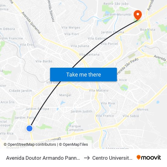 Avenida Doutor Armando Pannunzio - Anhanguera to Centro Universitário Facens map