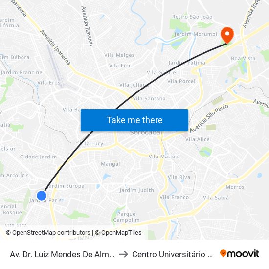 Av. Dr. Luiz Mendes De Almeida, Sn to Centro Universitário Facens map