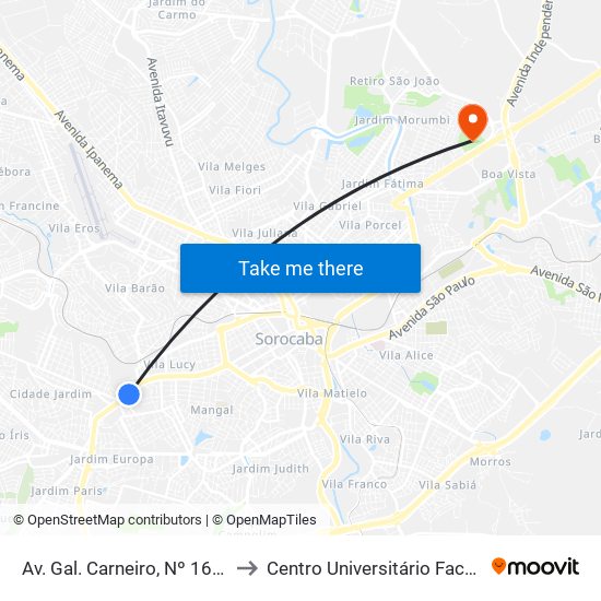 Av. Gal. Carneiro, Nº 1651. to Centro Universitário Facens map