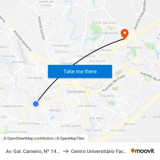 Av. Gal. Carneiro, Nº 1459. to Centro Universitário Facens map