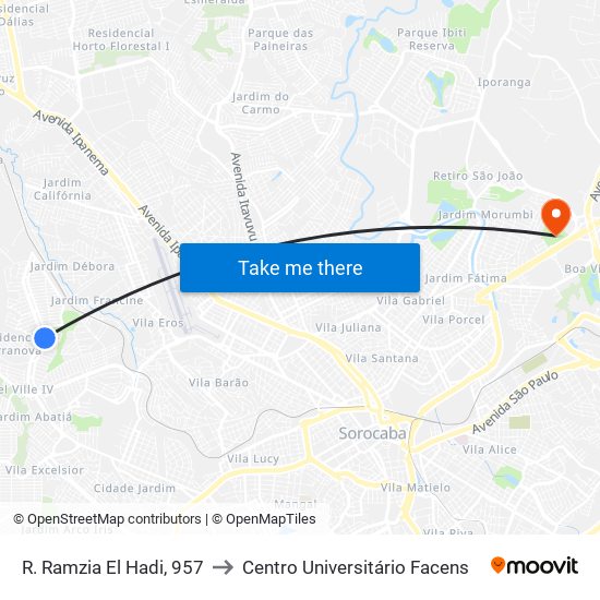 R. Ramzia El Hadi, 957 to Centro Universitário Facens map