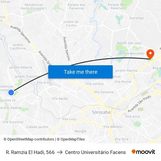 R. Ramzia El Hadi, 566 to Centro Universitário Facens map