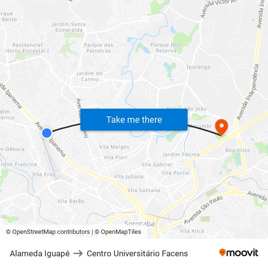 Alameda Iguapé to Centro Universitário Facens map