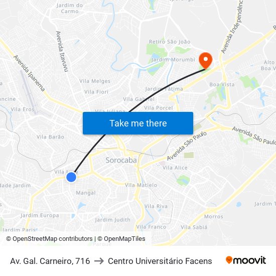 Av. Gal. Carneiro, 716 to Centro Universitário Facens map