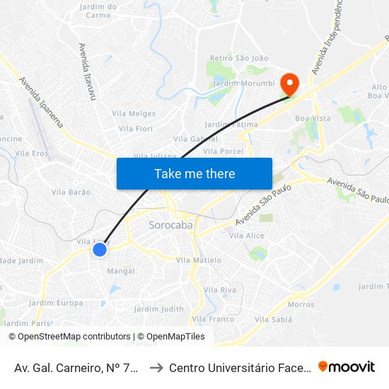 Av. Gal. Carneiro, Nº 751. to Centro Universitário Facens map