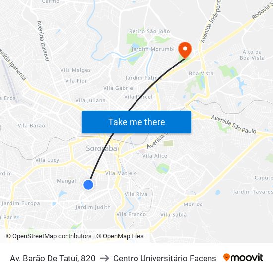 Av. Barão De Tatuí, 820 to Centro Universitário Facens map
