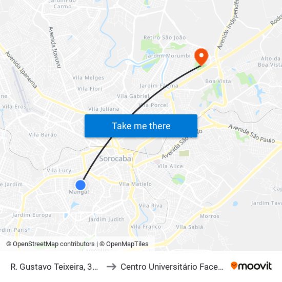 R. Gustavo Teixeira, 348 to Centro Universitário Facens map