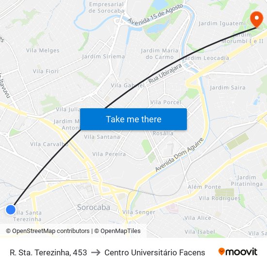 R. Sta. Terezinha, 453 to Centro Universitário Facens map